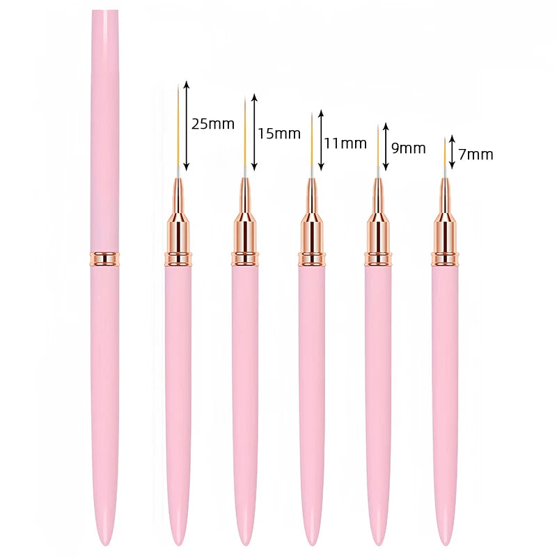 5 Pcs Nail Art Liner Brushes Set Elongated Lines Striping Drawing UV Gel Painting Nail Design Pen Professional Manicure Tool